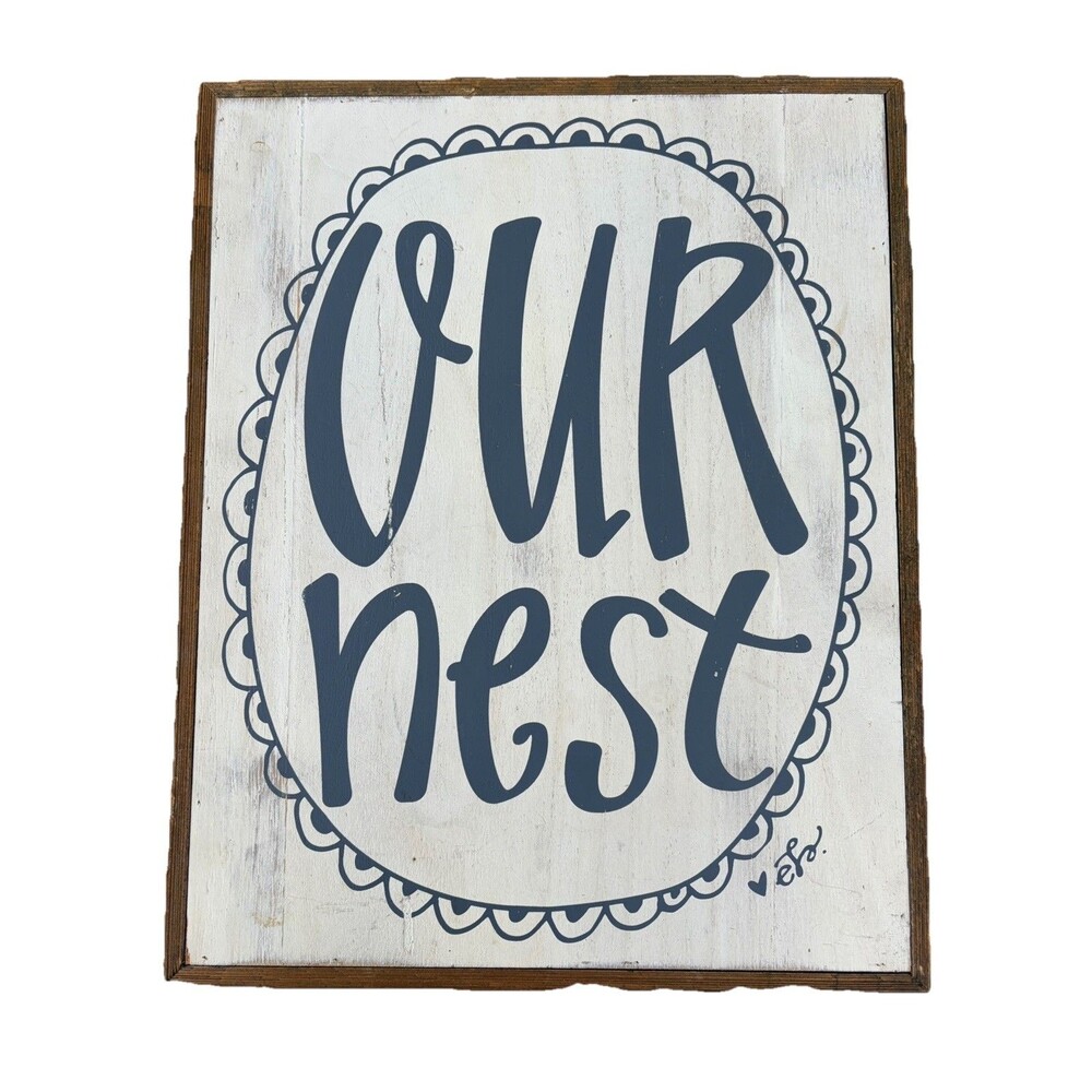 Rustic“Our Nest” Wooden Wall Sign Farmhouse Cottage Distressed Framed Home Decor